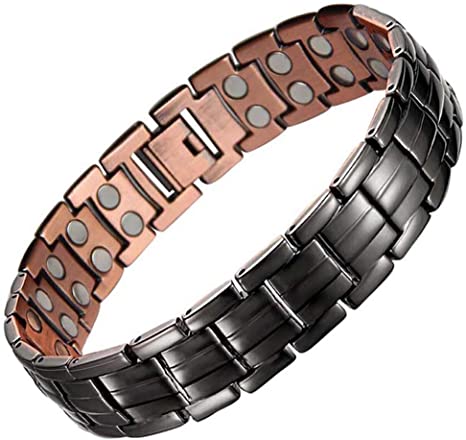 Feraco Copper Bracelet for Men Classic Black 99.99% Solid Copper Bracelets, Adjustable
