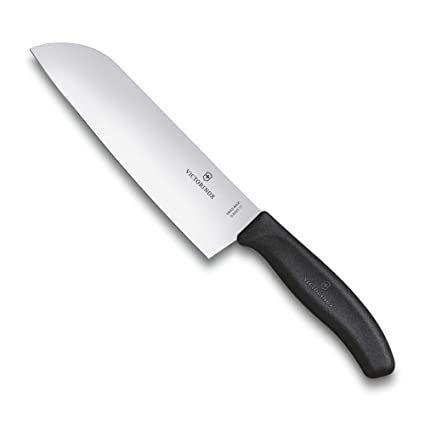 Victorinox Stainless Steel Chef Knife,"Swiss Classic", 17 cm Stamped Santoku Knife for Professional and Household Kitchen, Black, Swiss Made