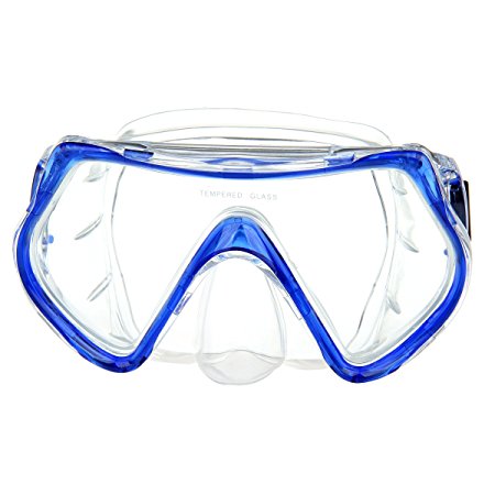 Diving Goggles,LOPOO Adults Scuba Diving Mask with Tempered Glass Lens Silicone PVC Skirt with Good Sealing Broad Vision Swim Goggles With Anti Fogging(Blue)