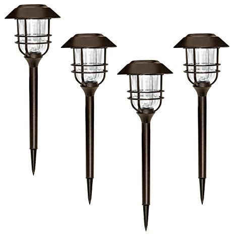SUNWIND Outdoor LED Solar Lighting - 4 Pack Bronze Outdoor Path Lighting LED Solar Powered Garden Landscape Lamp Die Casting Aluminum Patio Pathway Clear Glass Heavy-Duty for All Weather (Bronze)