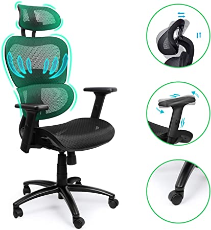 Komene Ergonomic Office Chair, Adjustable Headrest 3D Armrests Seat Height Comfortable Desk Chair Lumbar Support Chair,Computer Chair，Executive Chair