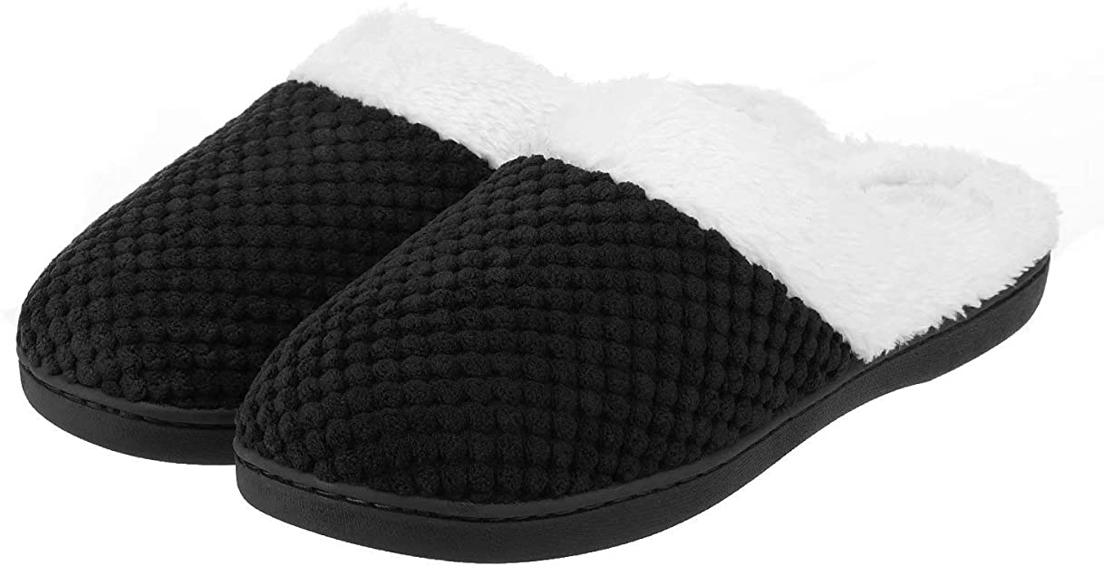 ZriEy Women's Cozy Memory Foam Slippers Fuzzy Plush Comfortable House Shoes Indoor Outdoor Anti-Skid Rubber Sole Flats