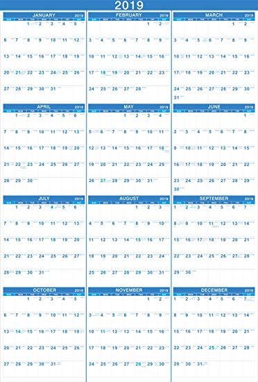 2019 Calendar - Yearly Full Wall Calendar 2019, Perfect for Organizing & Planning, January 2019 - December 2019, Premium Thick & Smooth Paper, Vertical, X Large, Christmas Gift, 23" x 34" (Open)