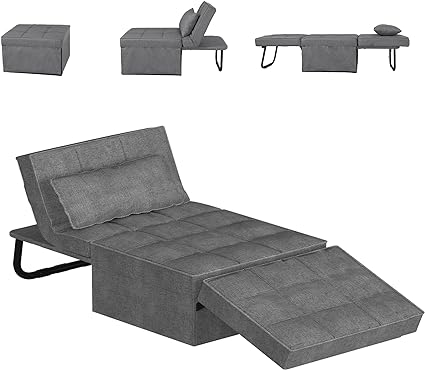 FLEXISPOT Sofa Bed, Pull Out Single Sofa Bed, Floding Sofa Bed, 4-in-1 Single Sofa Chair with 6 Position Adjustable Backrest and Pillow, Sofa Bed, Grey