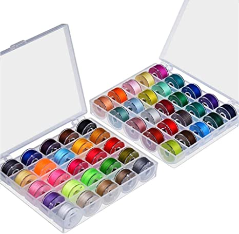 Onwon 50 Pieces Clear Bobbins and Assorted Colors Sewing Thread with Case Organizer for Brother/Babylock/Janome/Kenmore/Singer
