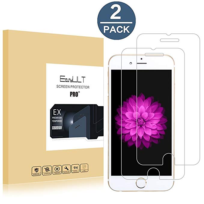 [2 pack] iPhone 6/6s Screen Protector, EasyULT Premium Tempered Glass Screen Protector,with Double Defense Technology with [2.5D Round Edge] [9H Hardness] [Crystal Clear] [Scratch Resist] [No-Bubble]