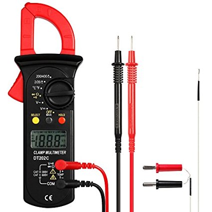 Vastar Digital Clamp Meter, Multimeter Voltage AC Current and Resistance Test, Test Lead, Temperature Probe and Battery Included