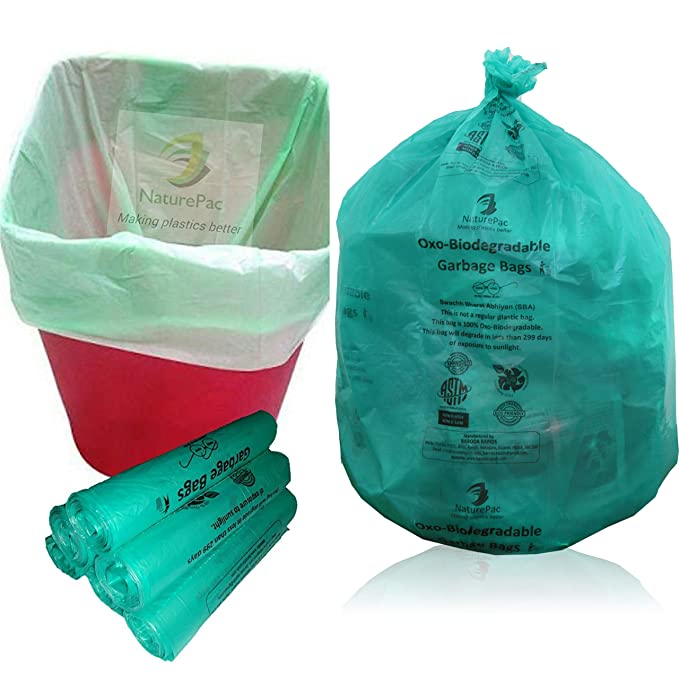 NaturePac Garbage Bags Biodegradable For Kitchen,Office,Medium Size (Green,48cmx56cm,180 Bag)