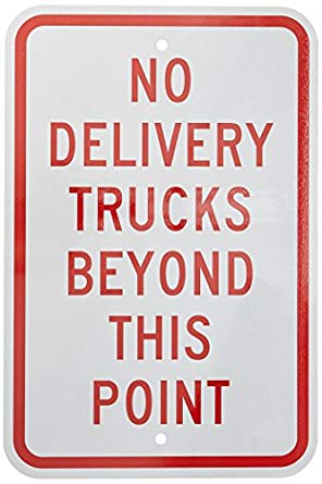 SmartSign 3M Engineer Grade Reflective Sign, Legend"No Delivery Trucks Beyond this Point", 18" high x 12" wide, Red on White