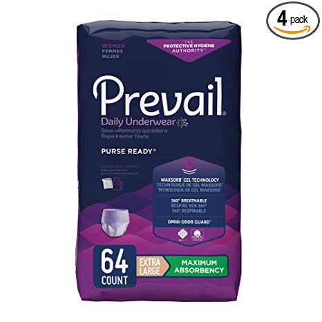 Prevail Maximum Absorbency Incontinence Underwear for Women, Extra Large, 16 Count (Pack of 4)
