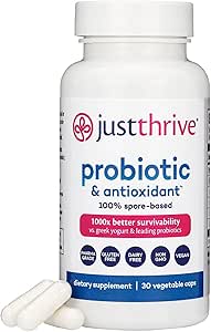 Just Thrive Probiotic & Antioxidant Supplement - 100% Spore-Based Digestive and Immune Support - Gluten Free, 30 Caps