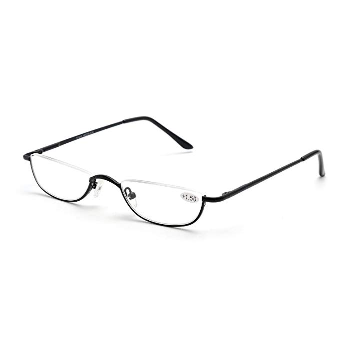 ZUVGEES Vintage Alloy Semi Rimless Reading Glasses Men Women Half Frame Slim Glasses with Stylish Case T0340