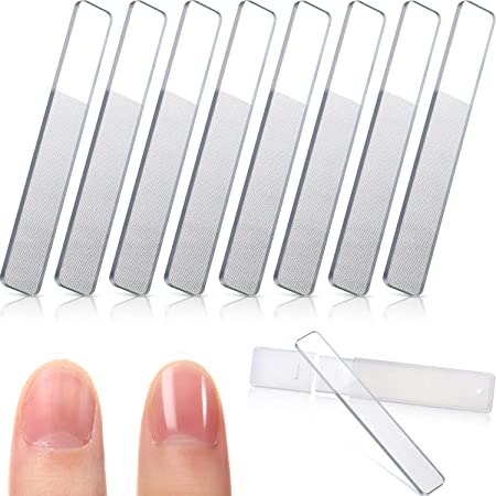 8 Pieces Nano Glass Nail Shiner Glass Nail Files Crystal Nail Shine Buffer Polisher with Case for Natural Nails (White)