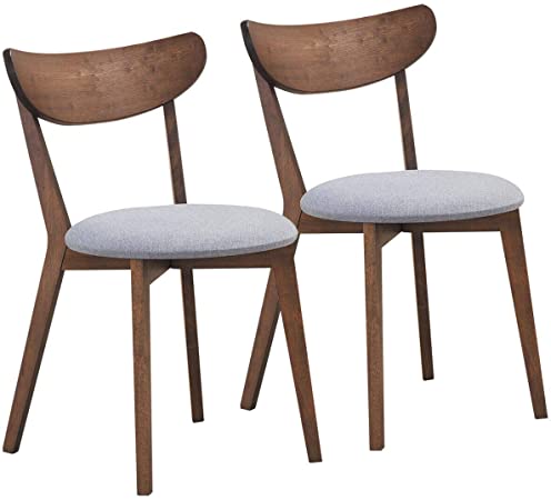 COSTWAY Set of 2 Dining Chairs, Mid-Century Dining Side Chairs with Curved Back and Cushioned Seat, Rubber Wood Legs Chairs with Sturdy Construction, Comfort Chairs for Living Room, Bedroom, Kitchen