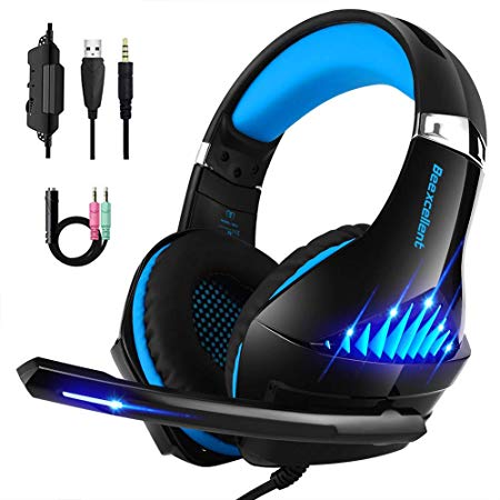 Beexcellent Gaming Headset for Xbox One, PS4 and PC, Stereo Gaming Headphone with Noise Cancelling Mic, Led Lights, Volume Control