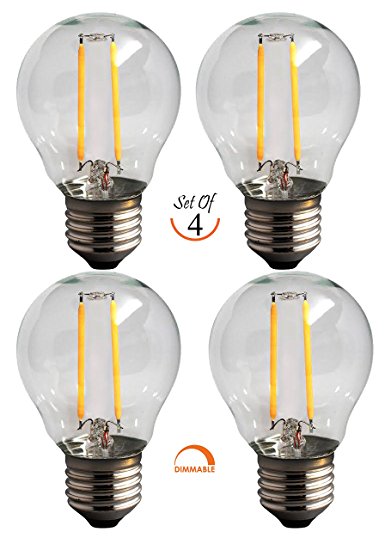 SleekLighting 2 Watt G16 E26 LED Filament Globe Light Bulb, Dimmble (25W Incandescent Replacement) Warm White 2700K - 4 pack