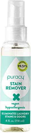 Puracy Stain Remover for Clothes, Laundry Spray for Fresh & Set-In Clothing Stains, Enzyme-Based Laundry Stain Remover, 99.51% Plant-Powered Natural Stain and Odor Cleaner, Free & Clear, 4 Fl Oz Travel Size Stain Remover