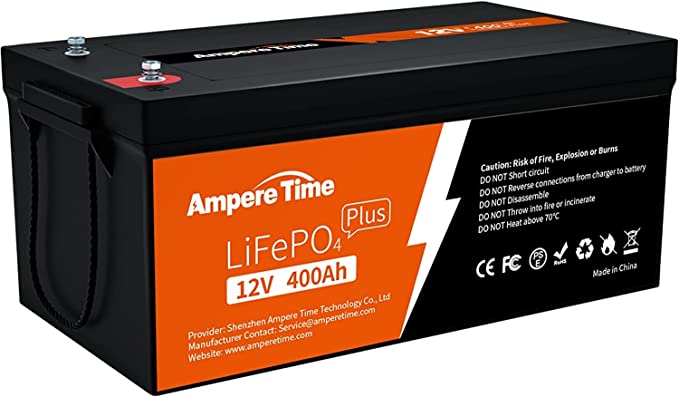 Ampere Time 12V 400Ah LiFePO4 Battery, 5.12kWh Lithium Battery Built-in 250A BMS, 4000-15000 Deep Cycles Battery, Perfect for Solar System, RV, Backup Power, Off-Grid and Marine Applications