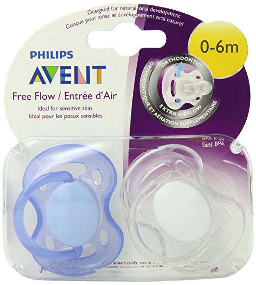 Philips AVENT BPA Free Freeflow Pacifier, 0-6 Months, 2-Pack, Colors May Vary