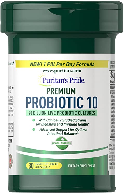 Premium Probiotic 10, Contains clinically Studied strains for Digestive and Immune Health, 30 Count by Puritan's Pride