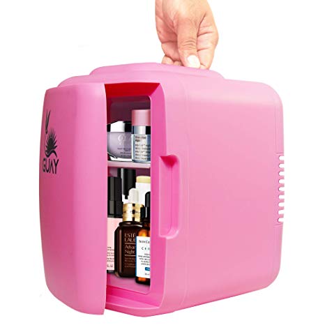 Guay Outdoors Portable Thermoelectric Mini Fridge Cooler and Warmer – Compact 4 Liter / 6 Cans - AC/DC Food Drink Milk Skincare for Car Travel Dorm Camping Home Office Desk and Bedroom - Pink