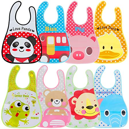 Lictin Baby Bib Set of 8 Waterproof Unisex Baby Bib EVA Baby Bandana Drool Baby Bib Apron Baby Drool Bibs for Infant Toddler 6 months to 6 years old