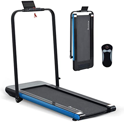 LINKLIFE 2 in 1 Folding Treadmill, 2.25 HP Smart Walking Running Machine with Bluetooth Audio Speakers, Installation-Free，Under Desk Treadmill for Home/Office Gym Cardio Fitness