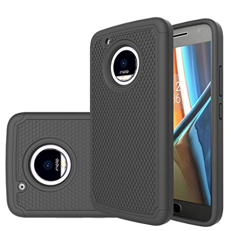 Moto G5 Plus Case,Moto G Plus (5th Generation) Case,E-outfit Shockproof Impact Protection Hybrid Dual Layer Defender Protective Cover for Motorola Moto G5 Plus Black