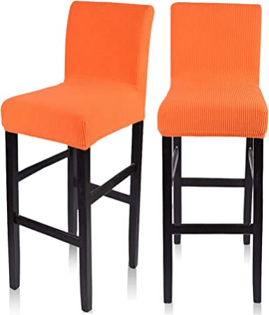 Deisy Dee Stretch Slipcovers Chair Cover for Counter Height Side Chairs Covers Stretch Protectors Pack of 2, Feature Textured Checked Jacquard Fabric (Orange)