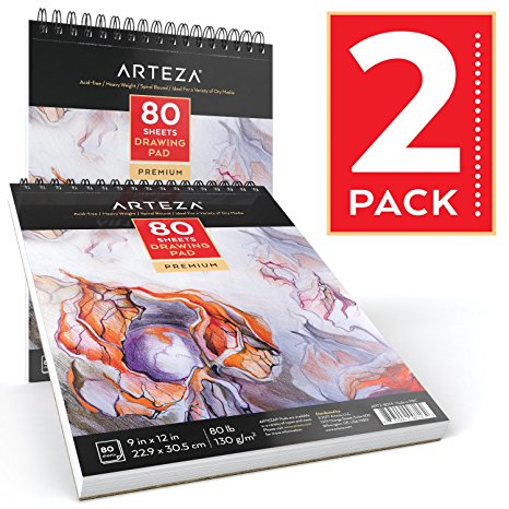 Arteza 9X12" Drawing Paper Pad (80b/130g, 80 Sheets, 2 Pack)