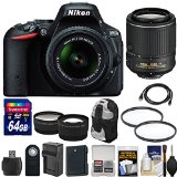 Nikon D5500 Wi-Fi Digital SLR Camera and 18-55mm G VR DX Black with 55-200mm VR Lens  64GB Card  Backpack  Battery and Charger  WideTele Lens Kit