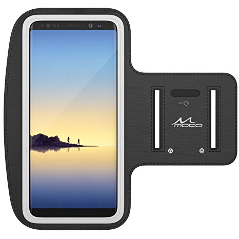 Note 8 Armband, MoKo Sweatproof Sports Arm Band Exercise Running Pouch for Samsung Note 8/5/4/3, S8 Plus, S8, iPhone X, 8 Plus, 7 Plus, 6S Plus, LG, HTC, Pixel - BLACK (Fits Arm Girth 10.8"-16.5")