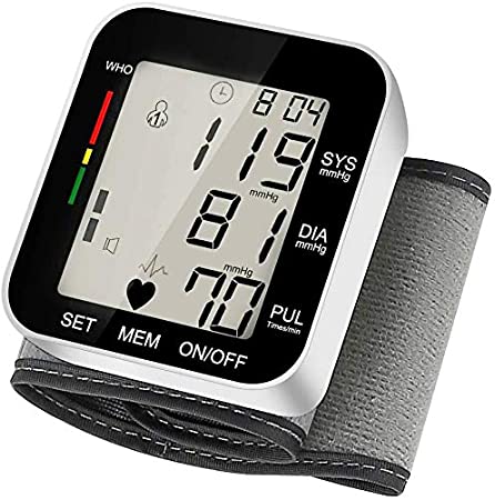 Blood Pressure Monitors, Fully Accurate Digital Wrist BP Machine with Voice Broadcast, Adjustable Wrist Cuff Large LED Display Pulse Rate Monitoring Meter 2x99 Memory Hypertension Home Detector