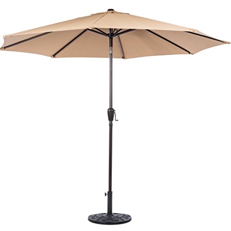 Sundale Outdoor 10 Feet Outdoor Aluminum Patio Umbrella with Auto Tilt and Crank, 8 Alu. Ribs, 100% Polyester (Tan)