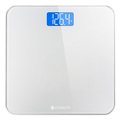 Etekcity Digital Bathroom Scale, Body Weight Scales with Body Tape Measure and Round Corner Design, Large Blue LCD Backlight Display, 400 Pounds