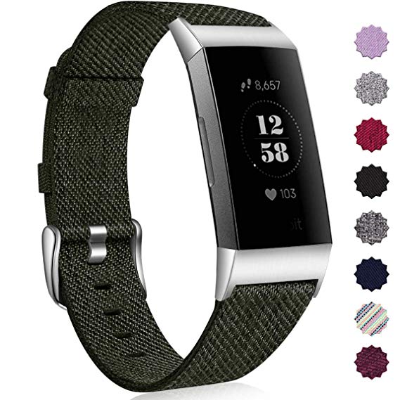 Maledan Bands Compatible with Fitbit Charge 3 & Charge 3 SE Fitness Activity Tracker for Women Men, Breathable Woven Fabric Replacement Accessory Strap