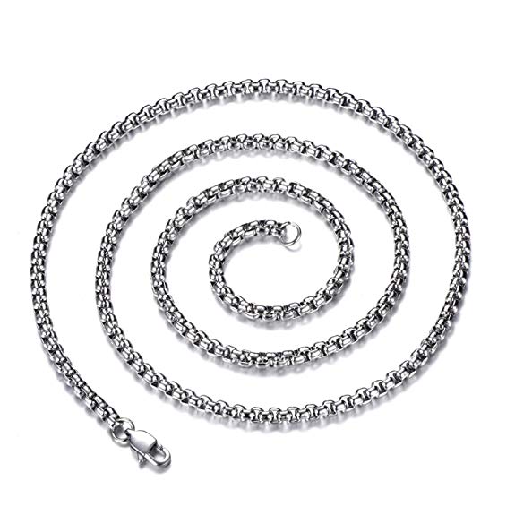 FEEL STYLE 2-4mm Stainless Steel Rolo Necklace for Men Women Box Cable Chain 20-30 Inch