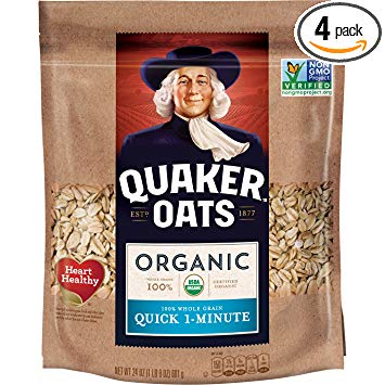 Quaker Organic Quick Oatmeal, Breakfast Cereal, Non-GMO Project Verified, 24 Ounce Resealable Bags (Pack of 4)