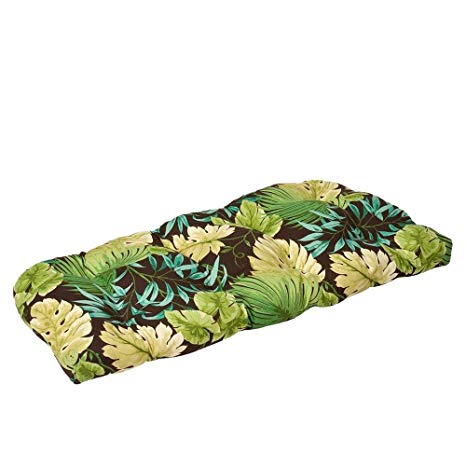 Pillow Perfect Indoor/Outdoor Green/Brown Tropical Wicker Loveseat Cushion