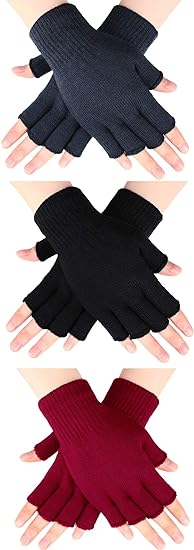 SATINIOR 3 Pairs Half Finger Gloves Winter Fingerless Gloves Knit Gloves for Men Women