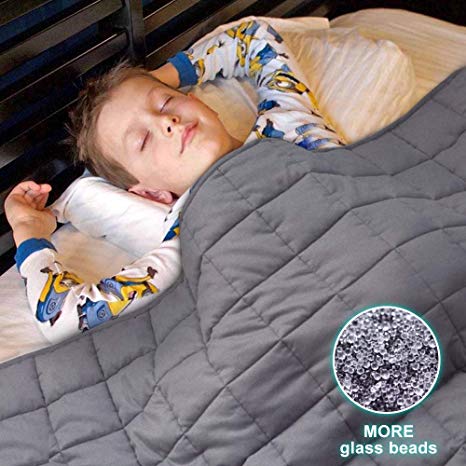 BoxLegend Premium Weighted Blanket for Kids 7lbs 41’’x60’’ (50-90lbs for Child) 100% Cotton Pocket Heavy Blanket Glass Beads Single Size Bed Grey