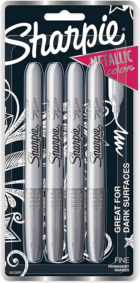 Sharpie 39109PP Metallic Permanent Markers, Fine Point, Silver, 4 Count