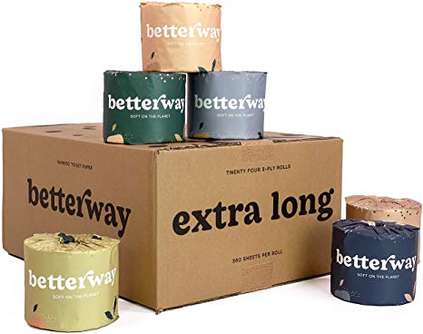 Bamboo Toilet Paper by Betterway - Tree Free 3 Ply Toilet Tissue - 360 Sheets per roll - Soft, Eco Friendly, Septic Safe, Biodegradable - 24 Individually Wrapped Rolls per Case - Recycled Packaging