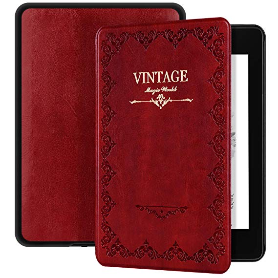 Ayotu Magic Book Series Case for Kindle Paperwhite 2018 - PU Leather Smart Cover with Auto Wake/Sleep - Fits Amazon All-New Kindle Paperwhite Leather Cover (10th Generation-2018)，K10 Retro Red