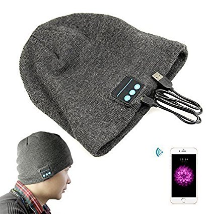 Wireless Rechargeable Bluetooth Smart Cap Headset Headphone Soft Warm Beanie Hat Speaker For Iphone Samsung Htc LG Smartphone(bluetooh hat Grey)