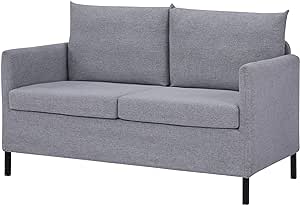 HOMCOM Sofá de 2 Plazas Tapizado en Lino Sintético Sillón Biplaza de Salón con Cojines Acolchados Desenfundables Reposabrazos y Patas de Acero 130x67x76,5 cm Gris