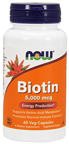 NOW® Biotin, 5000 mcg, 60 Veg Capsules