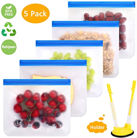 Reusable Storage Bags Ziplock Bags Leakproof for Snacks Fruits Lunch Sandwiches Washable and Reusable Organization FDA Food Grade PEVA Material (Blue)