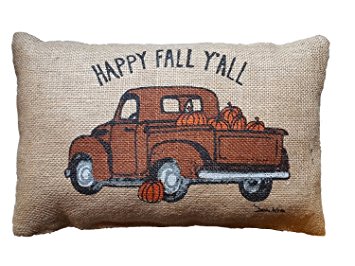 HLPPC Happy Fall Y'all Truck Pillow 12 x 18 Inches - Burlap