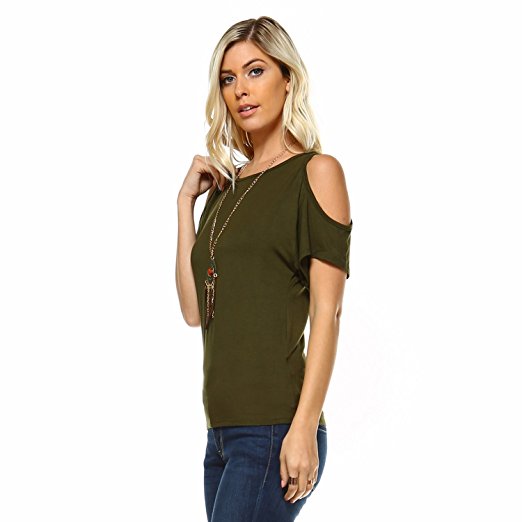Isaac Liev Women's Open Cutout Cold Shoulder Short Sleeve Top - Made in USA